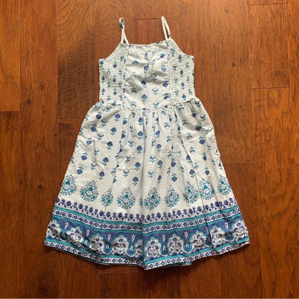 GAP Girls Blue Boho Floral Smocked Cotton Dress | Size XL
